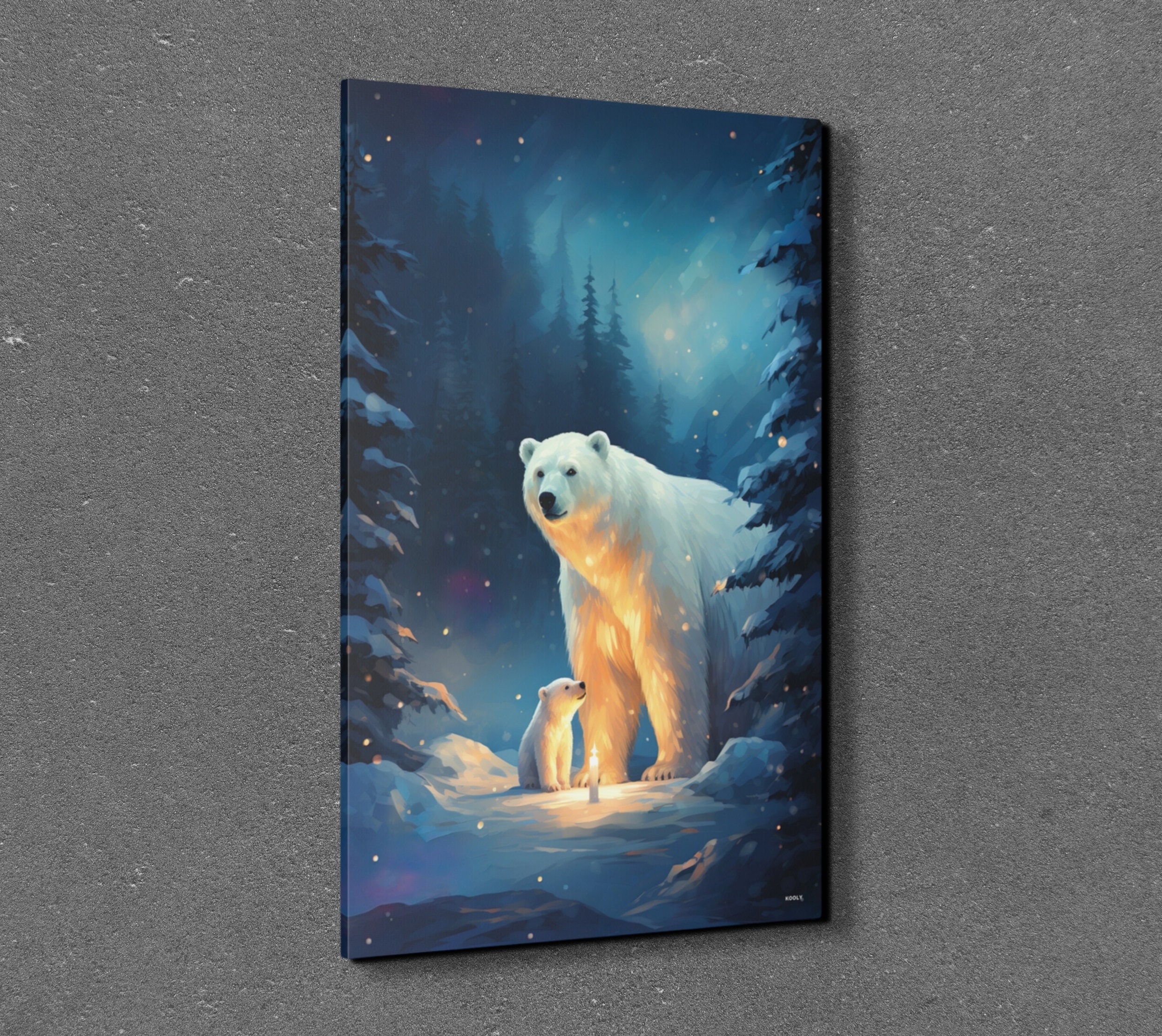 Polar Bear Canvas Wall Art Polar Bear and Cub Art Bear Canvas Print