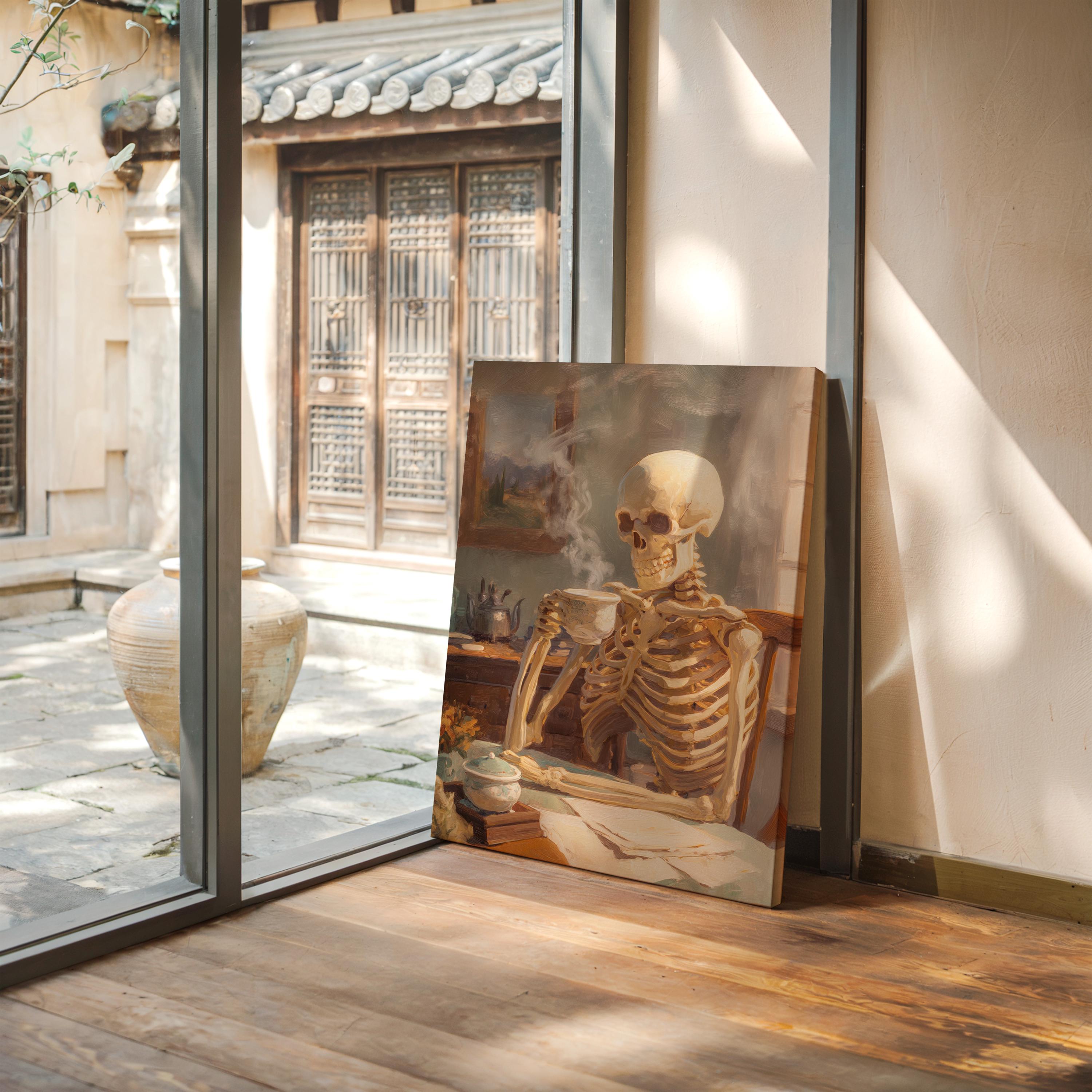 Skeleton Making Tea Skeleton Drinking Tea | Whimsical Gothic Halloween Wall Art in Vintage ...