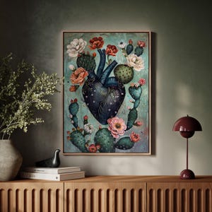 Das schwarze dornige Kaktus-Herz bereit, Leinwand-Wandkunst, südwestliche Leinwand-Wandkunst zu hängen
