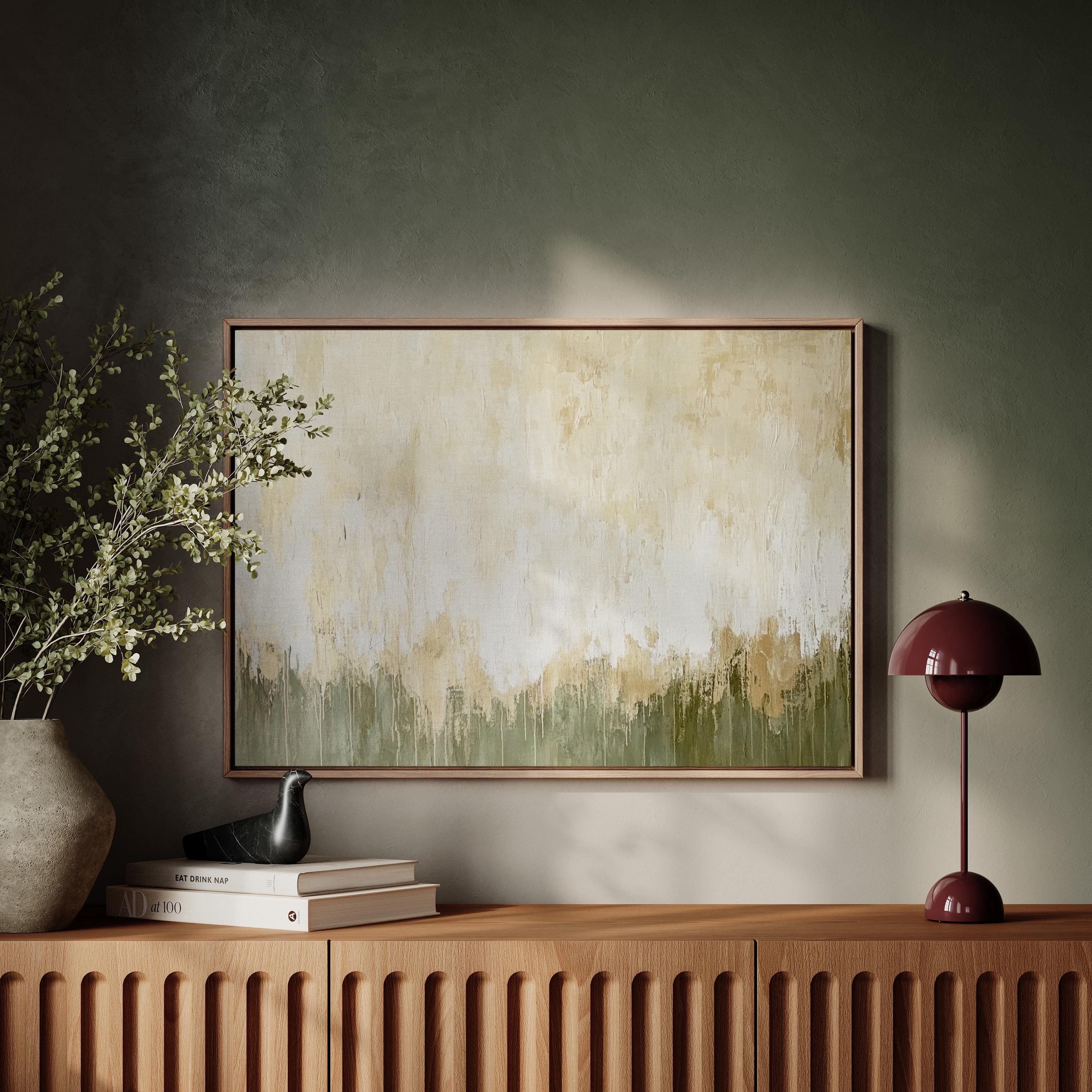 Neutral Abstract Canvas Art - Minimalist Beige and Green Textured Wall ...