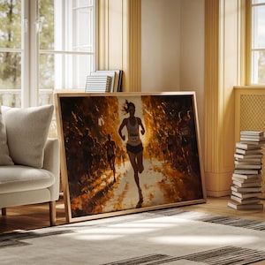 Running Woman Wall Art, Inspirational Athlete Poster, Abstract Marathon Print, Fitness Motivation Painting, Sports Canvas for Gym