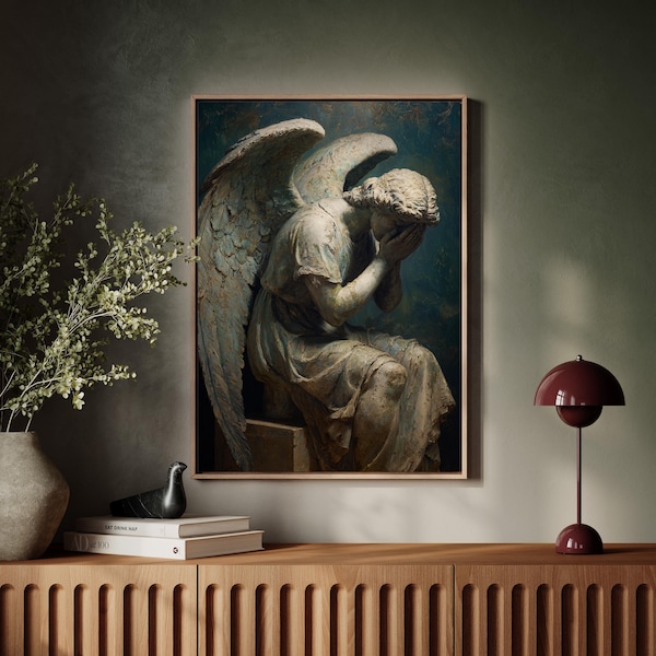 Estatua del ángel llorón / Arte escultórico gótico de cementerio