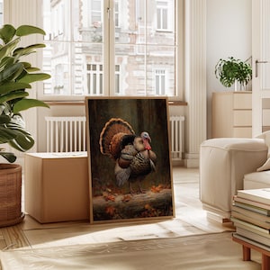 Wild Turkey Canvas Wall Art | Rustic Autumn Woodland Painting