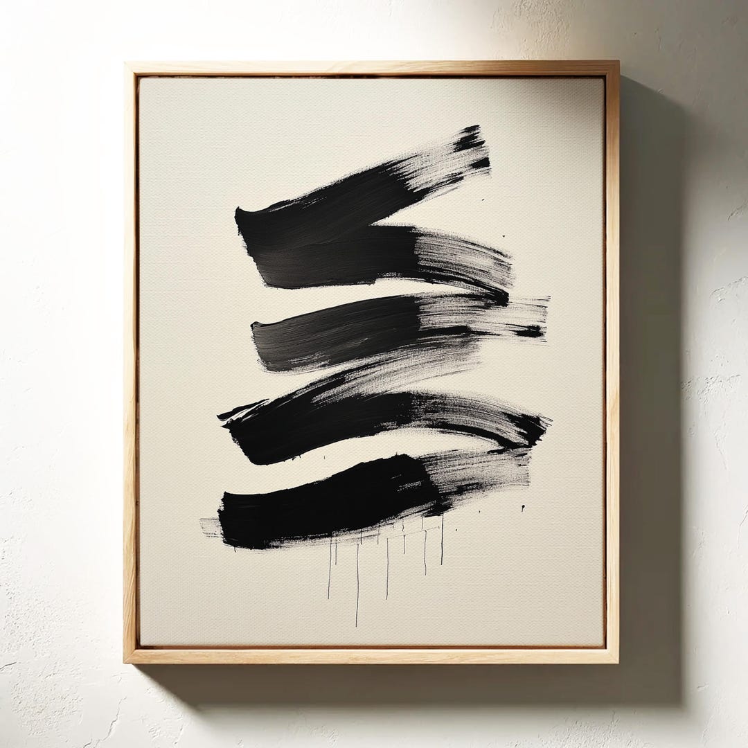 Abstract Brushstroke Wall Art | Minimalist Black and White Canvas ...