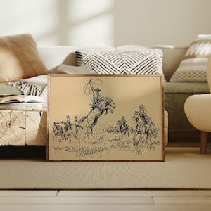 Cowboy Rodeo Reiter in Vintage Tusche Skizze