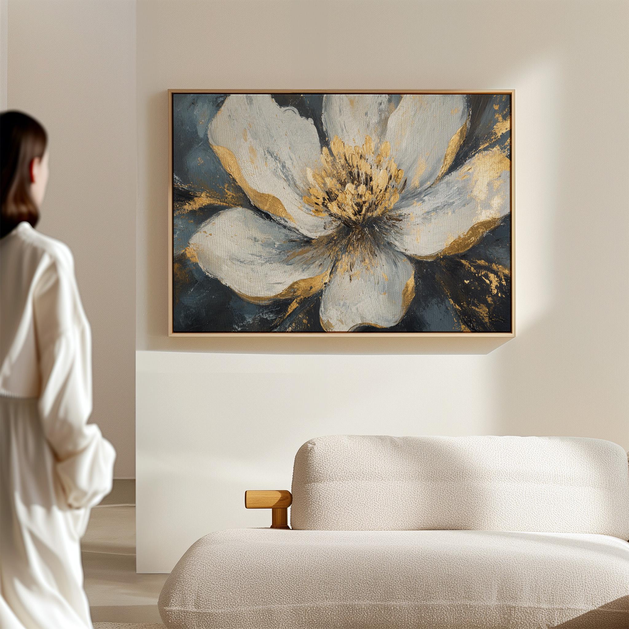 Abstract White and Gold Flower Canvas Art - Textured Floral Painting on ...