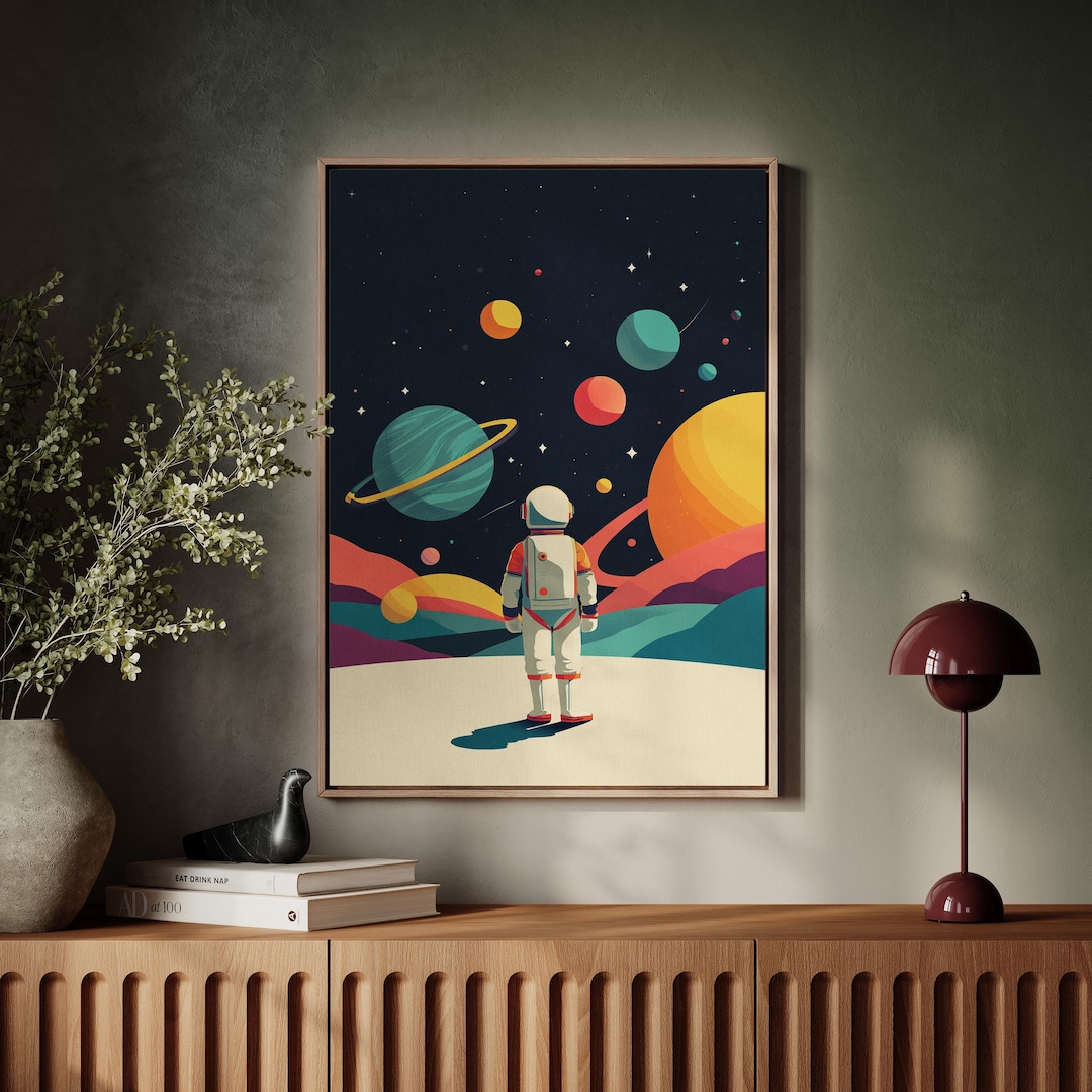 Astronaut Canvas Wall Art, Retro Space Exploration Poster With Planets ...