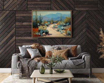 Desert Pathway with Cactus and Mountains