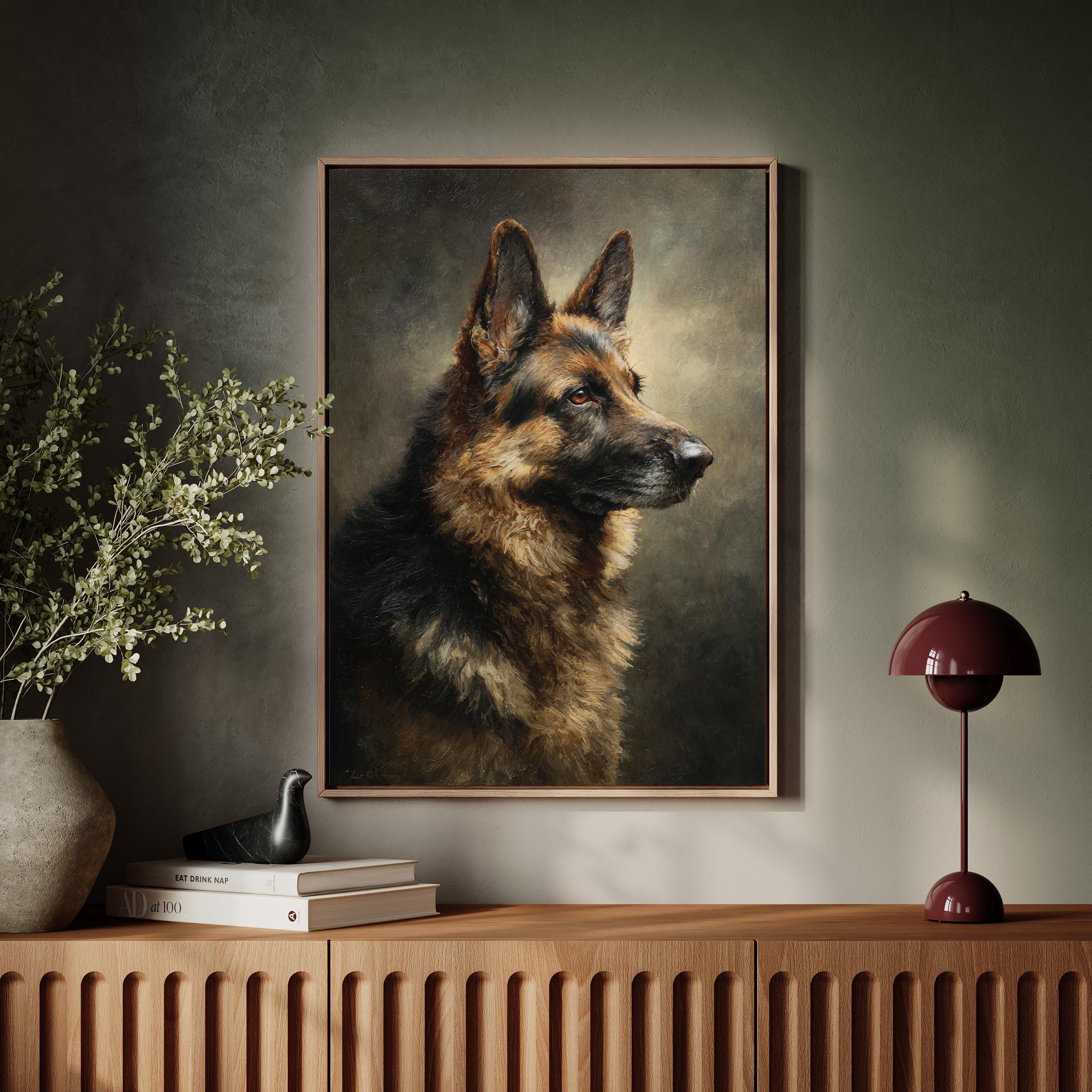 シェパード犬の油彩画 ヴィンテージのジャーマンシェパードドッグの油絵 | 額入り動物肖像画