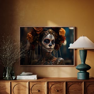 Arte mural en lienzo con celebraciones del Día de los Muertos Arte mural en lienzo con celebraciones del Día de los Muertos