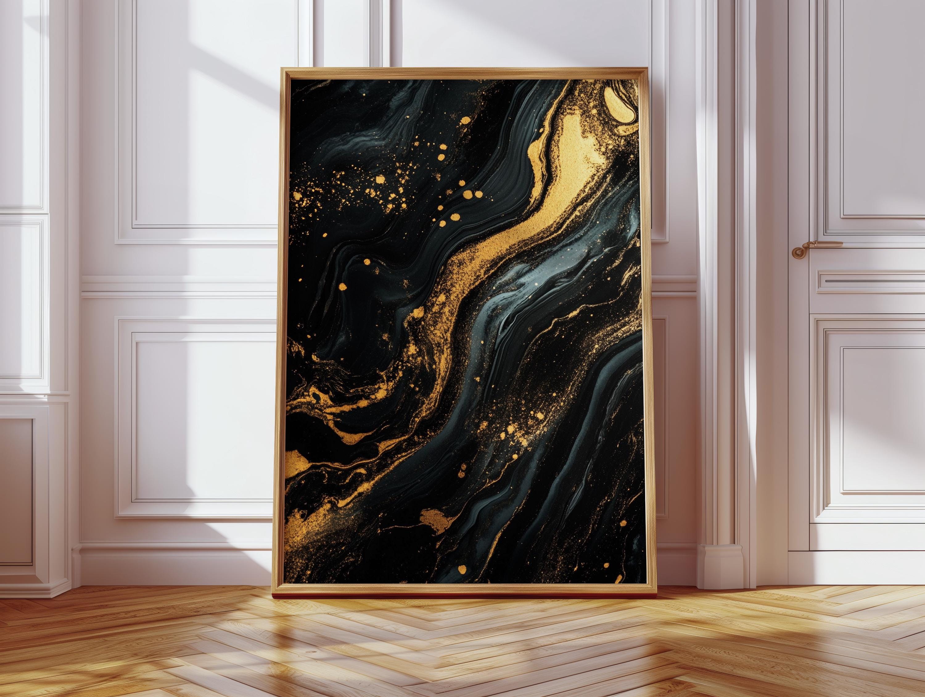 Elegant Black and Gold Abstract Marble Canvas Wall Art – Modern Fluid ...
