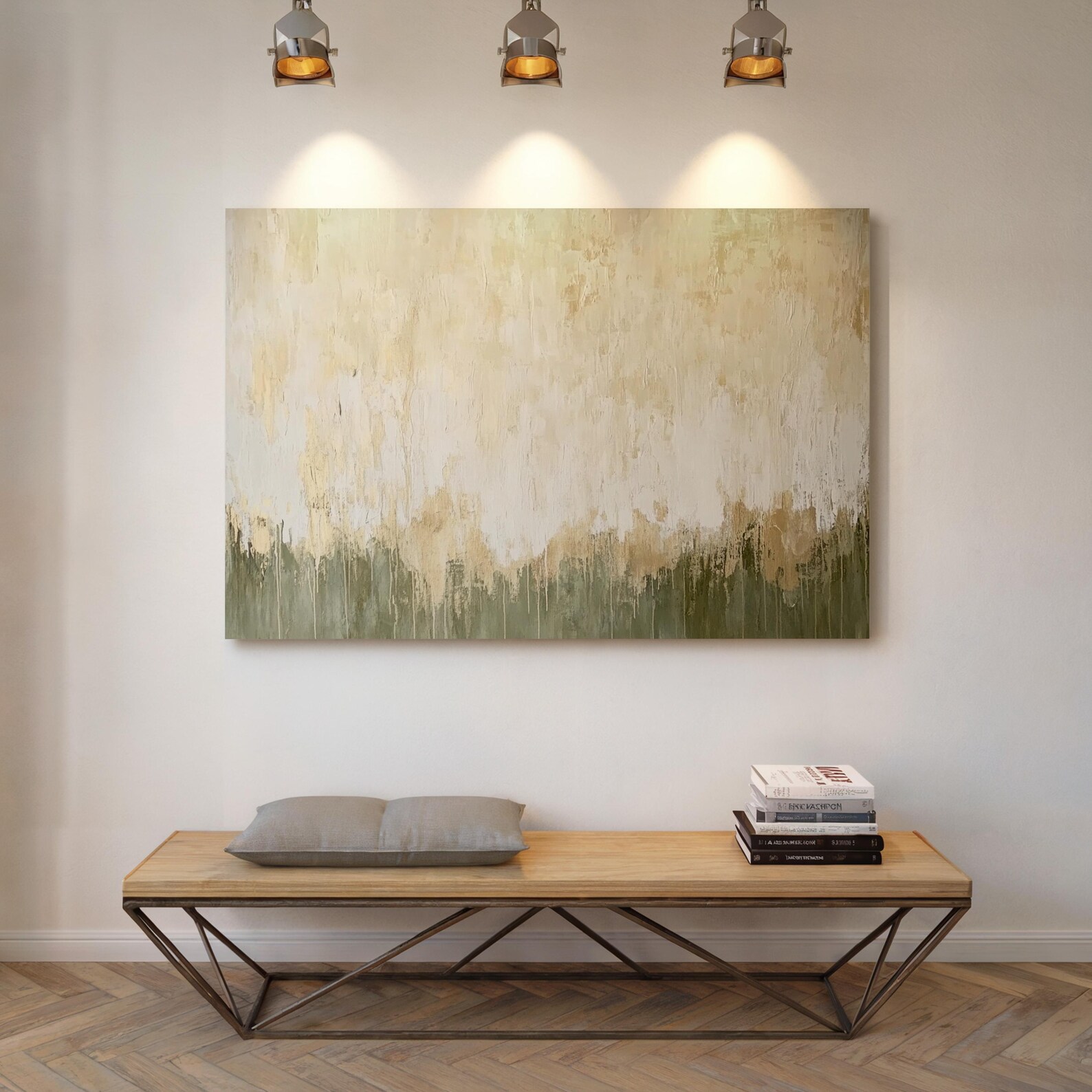 Neutral Abstract Canvas Art - Minimalist Beige and Green Textured Wall ...