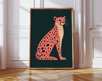 Minimalist Pink Cheetah Canvas Wall Art – Bold Safari Animal Poster for Nursery, Playroom or Kids Room – Modern Jungle Decor Print