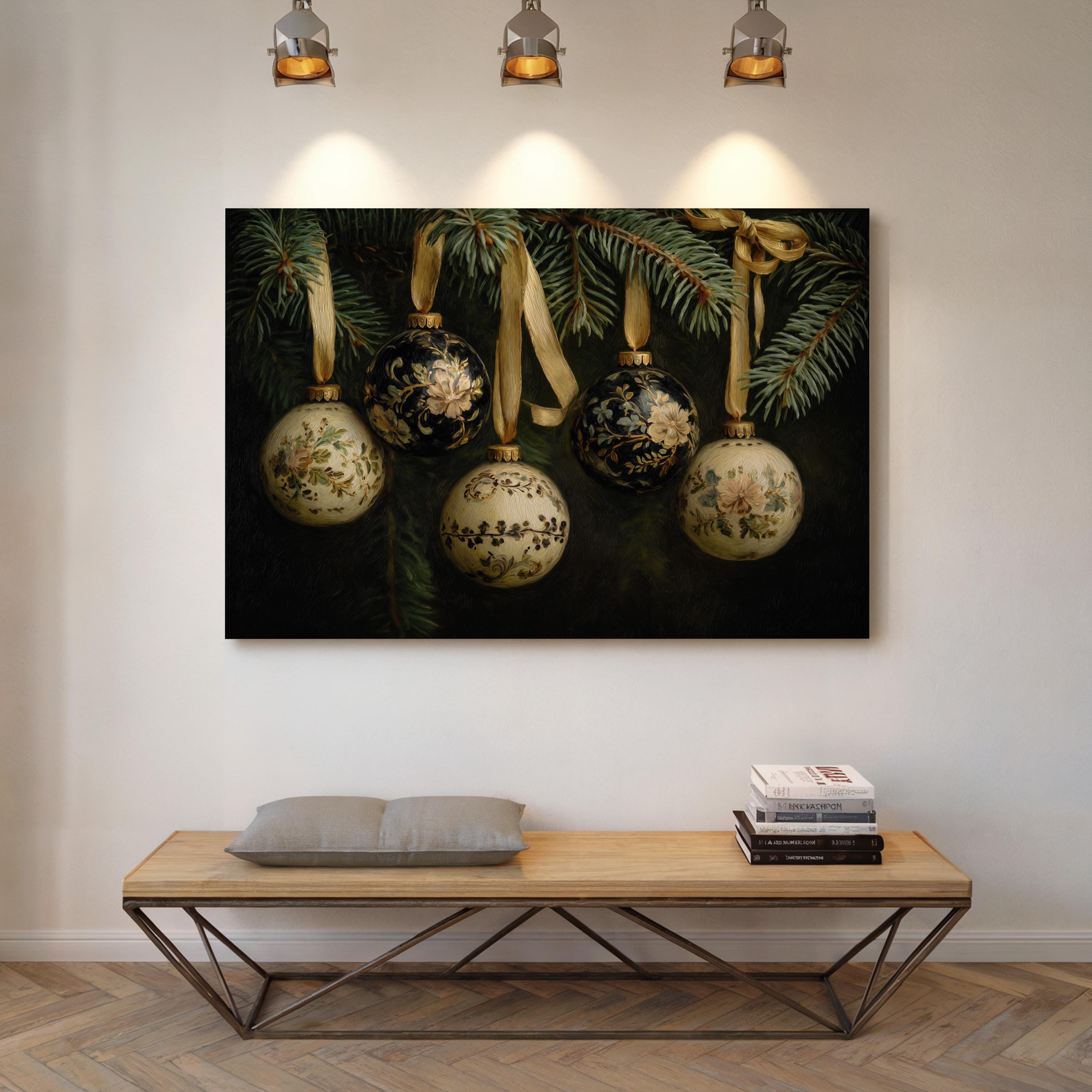 39 Christmas Room Ideas for Every Space in Your Home: Transform Your House into a Winter Wonderland 5 Elegant Christmas Ornament Canvas Wall Art, Vintage Holiday Baubles…