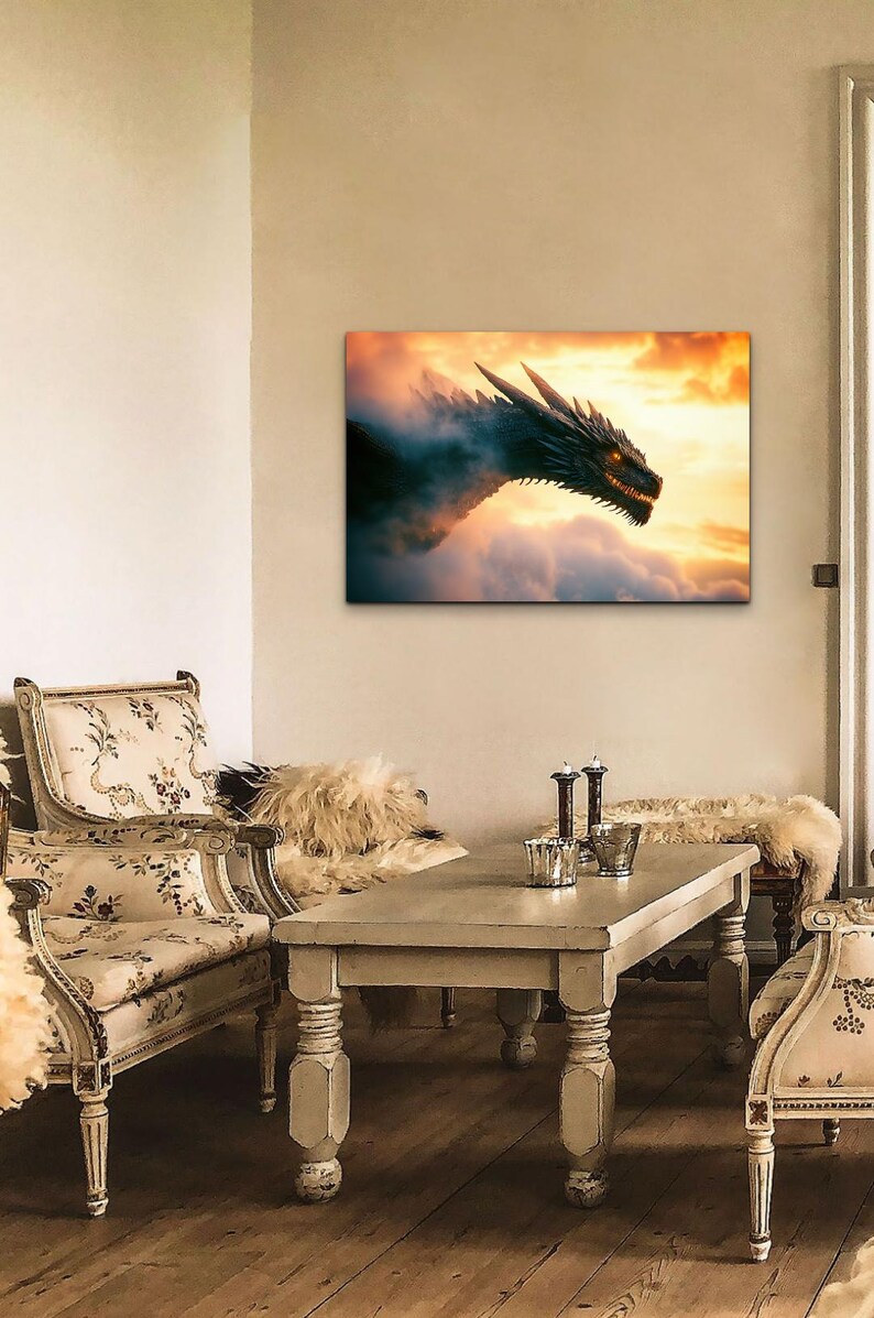 Dragon Canvas Wall Art, Fantasy Wall Art, Dragon Art, Colorful Dragon