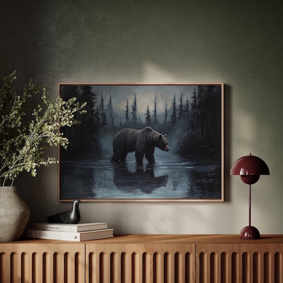 Majestic Brown Bear Canvas Wall Art – Wildlife Painting, Rustic Cabin Decor, Woodland Animal Artwork, Nature Lover Gift, Framed Canvas
