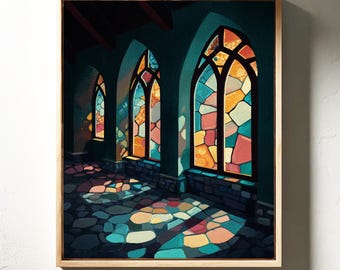 ステンドグラスの教会の窓から輝く明るい光 ポスタープリント - Etsy 日本