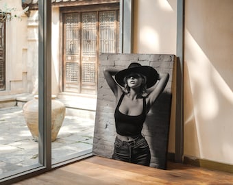 Modern Cowgirl Pose | Black and White Western Wall Art