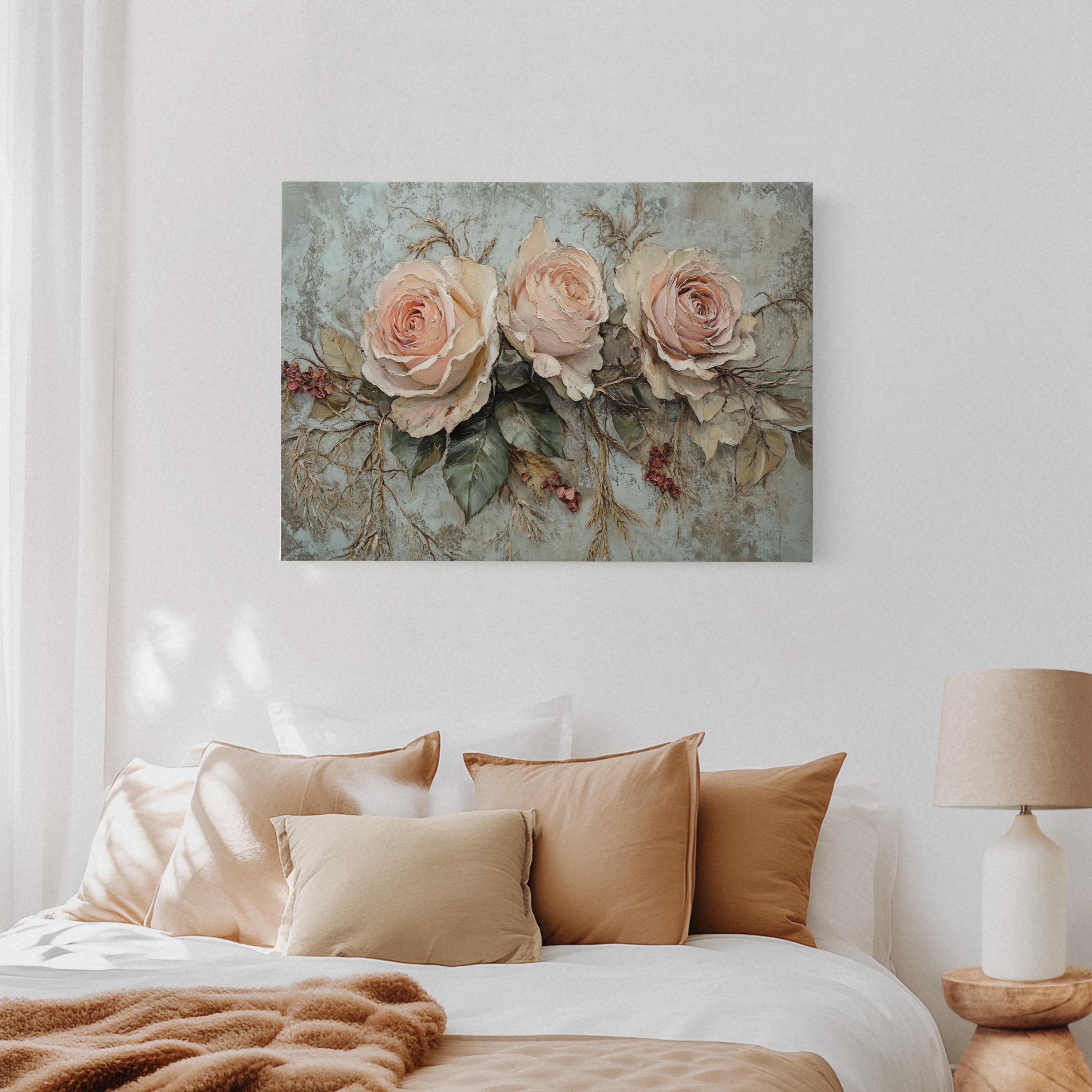 Vintage Pink Rose Canvas Wall Art | Romantic Shabby Chic Floral ...
