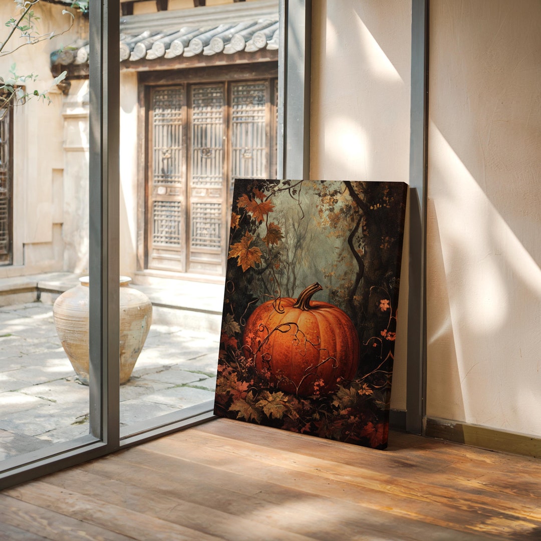 Rustic Autumn Pumpkin Canvas Wall Art - Fall Leaves & Forest Charm for ...