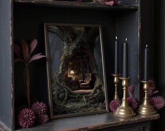 Enchanted Forest Library Art with Cozy Chair