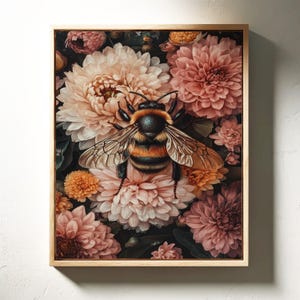 Vibrant Bumblebee on Soft Floral Blooms - Stunning Nature-Inspired Canvas Wall Art for Unique Home and Office Decor