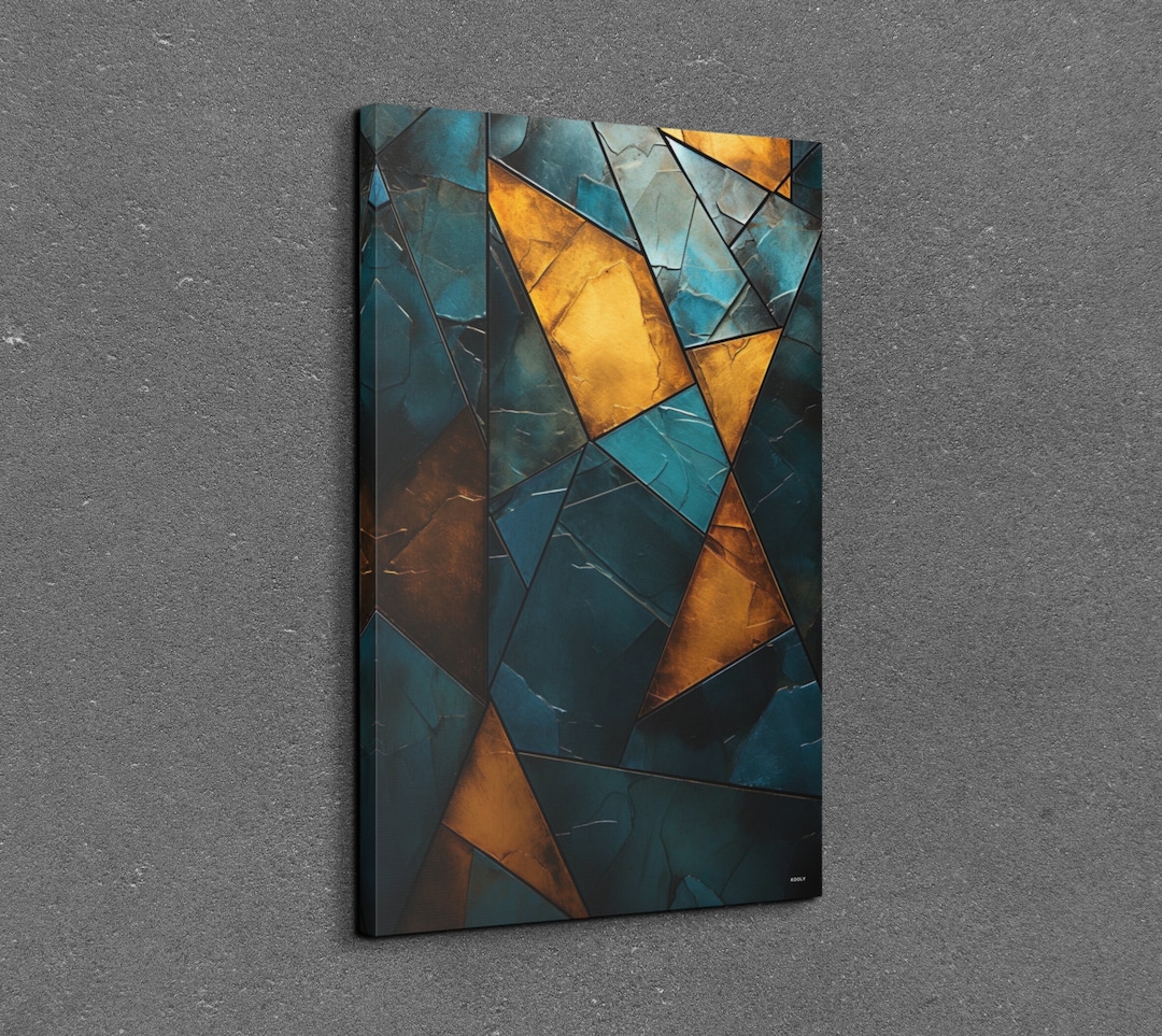 Gold and Teal Abstract Wall Art Canvas, Abstract Wall Art , Living Room