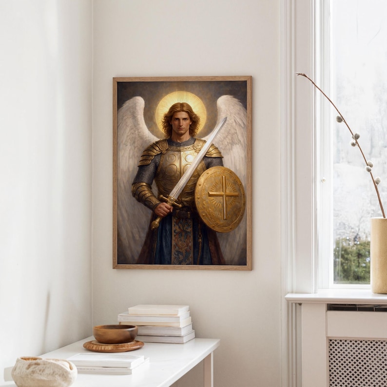 Archangel Michael | Heavenly Warrior in Gold Armor With Sword and ...