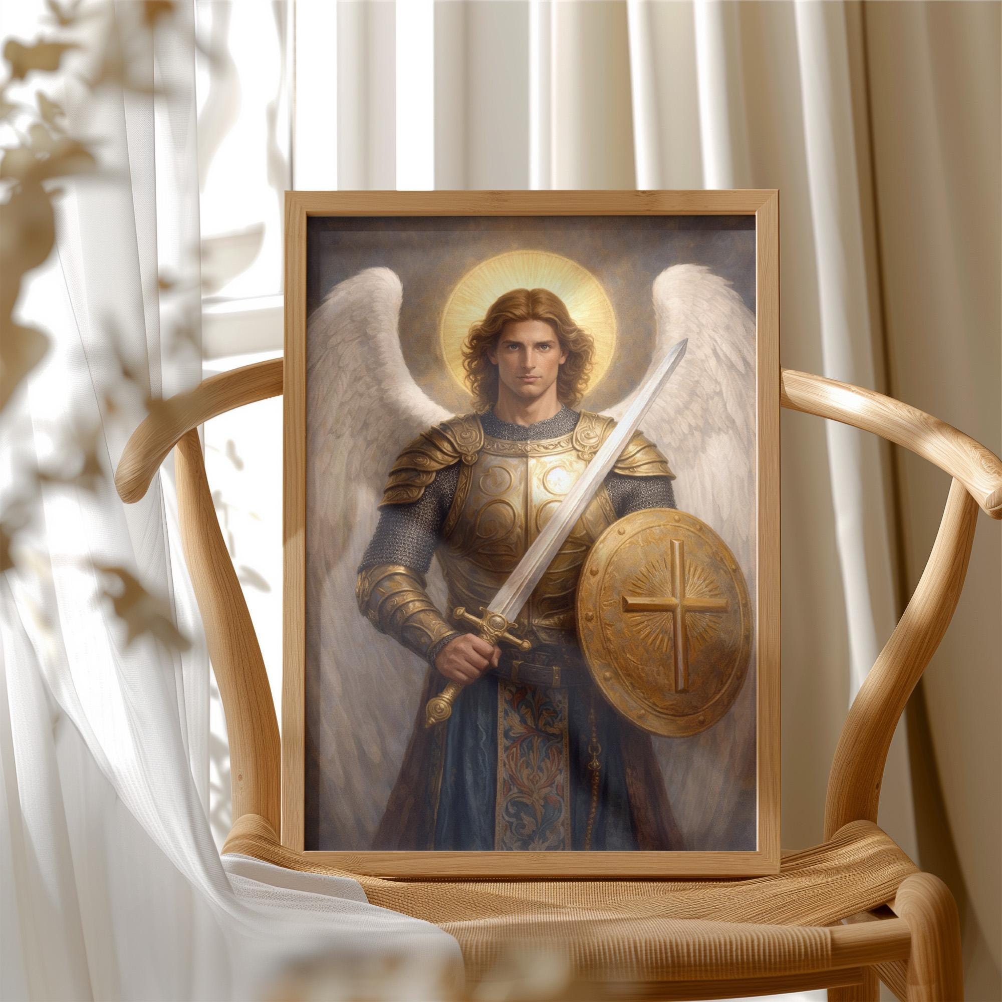 Archangel Michael | Heavenly Warrior in Gold Armor With Sword and ...