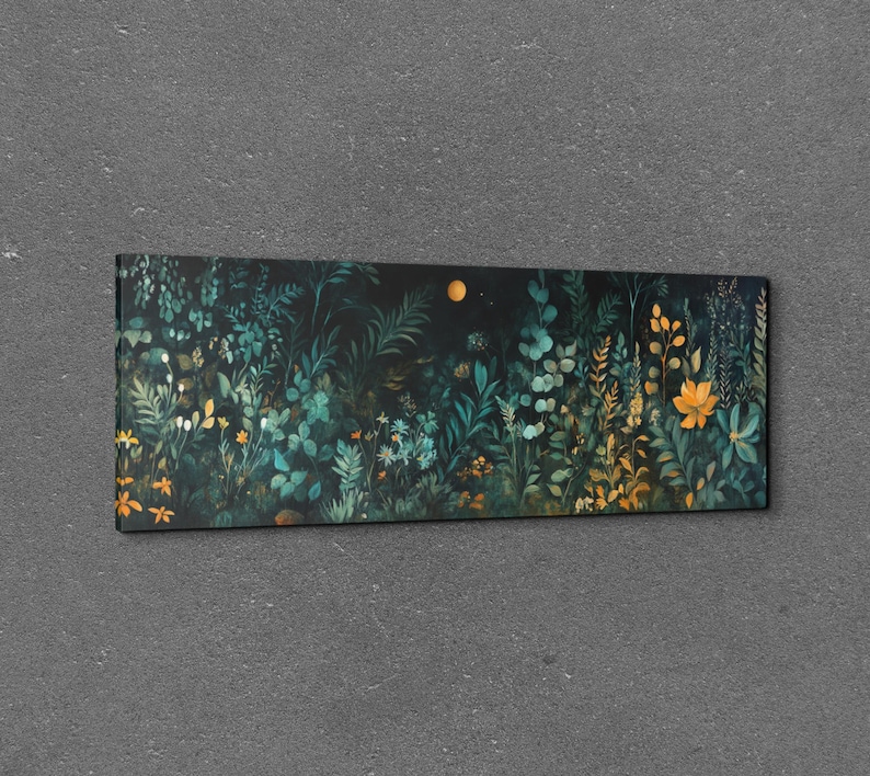 Wildflowers at Night, Wildflowers Field Landscape Wall Art, Panoramic