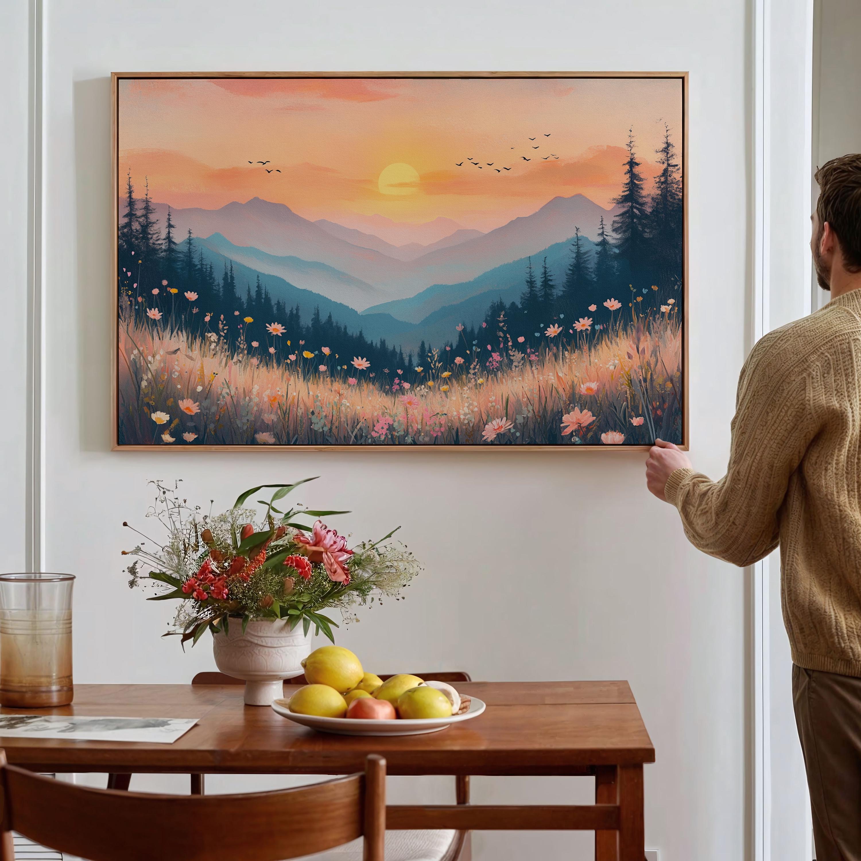 Golden Sunrise Over Serene Mountain Valley Canvas Wall Art - Peaceful ...