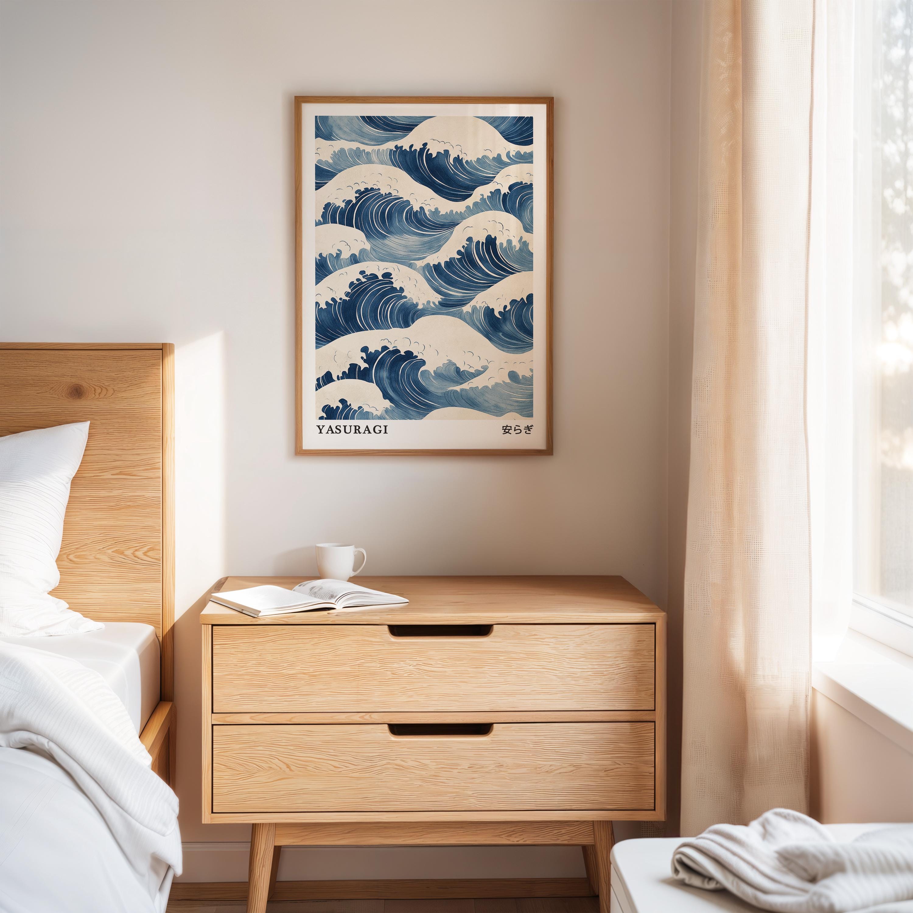 Yasuragi Japanese Wave Art Canvas – Tranquil Blue Ocean Wall Decor