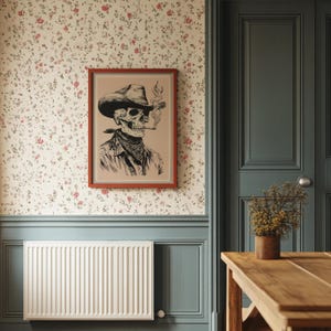 Impresión artística de esqueleto de vaquero / Decoración de pared en lienzo con calavera gótica occidental