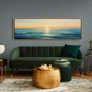 Tranquil Ocean Sunset Canvas Art – Golden Hour Over Serene Waves | Peaceful Coastal Scene for Calming Home Decor