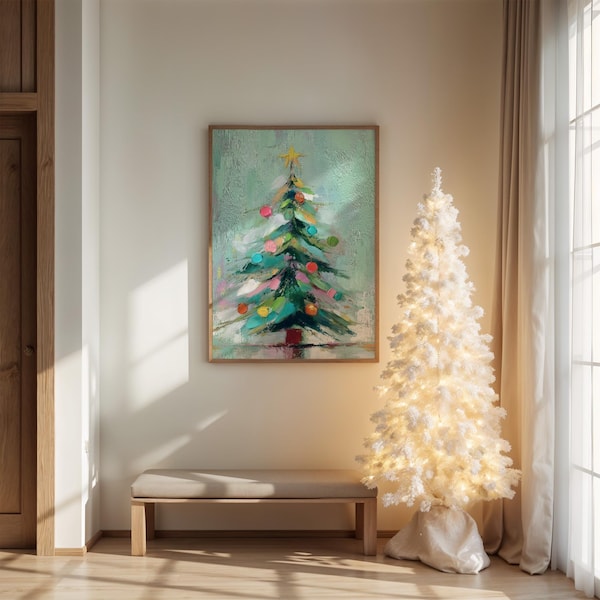 Abstract Christmas Tree Painting with Bold Colors