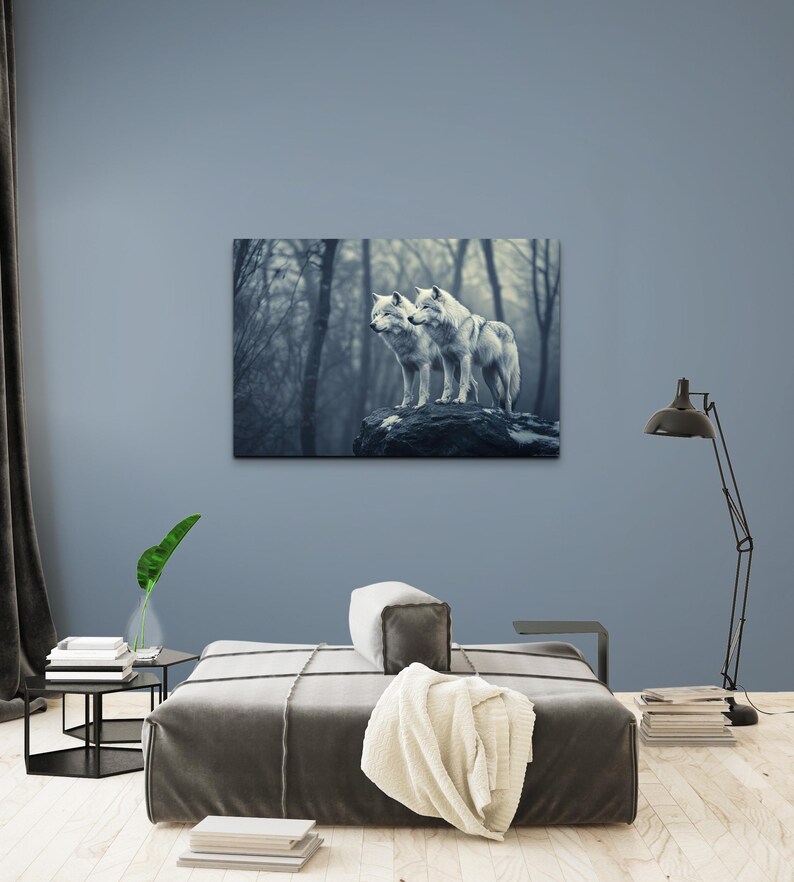 Black and White Wolf Pack Canvas Wall Art Print, Rustic Home Decor Wolf