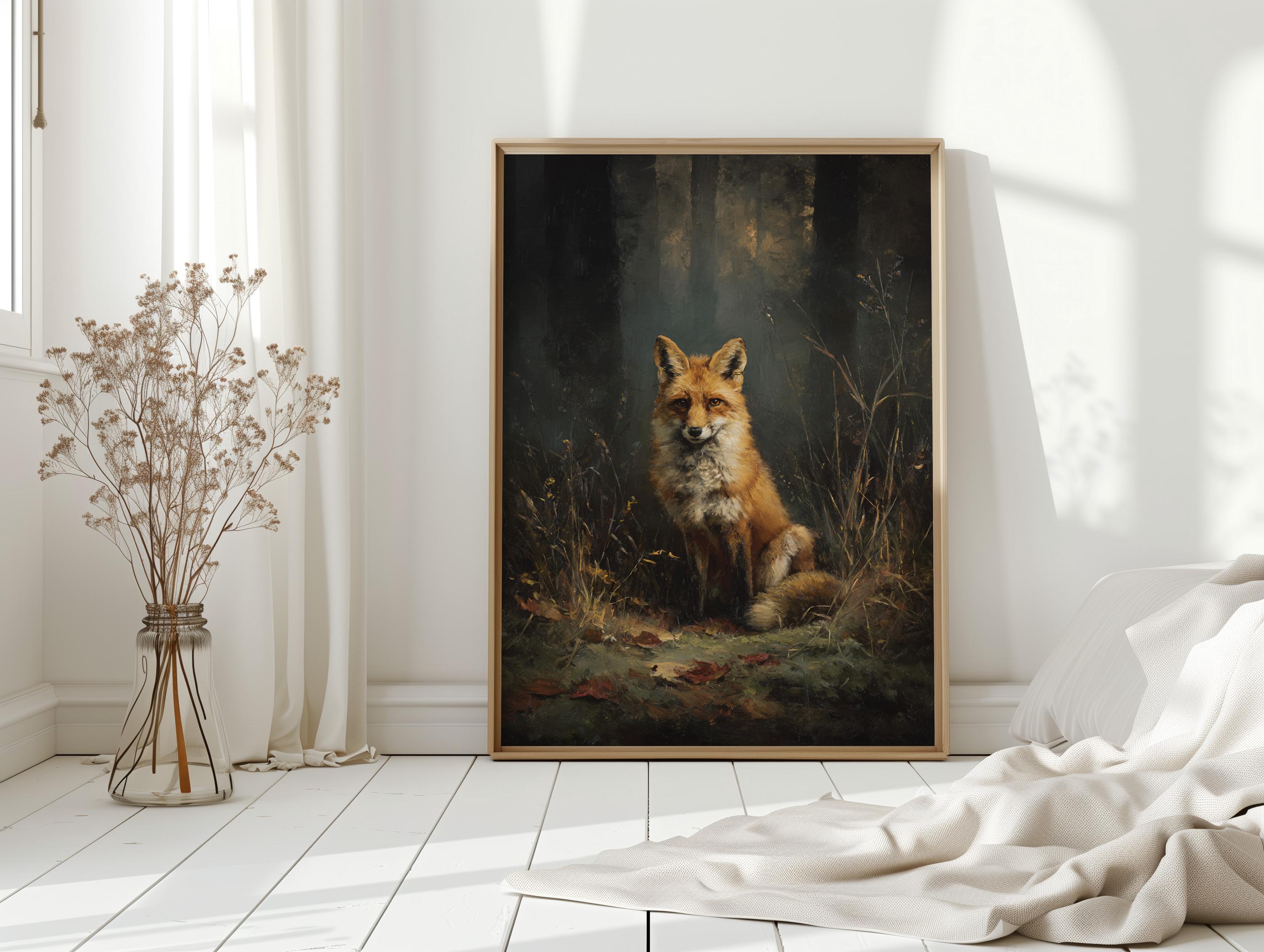 Rustic Fox Image Rustic Fox Wall Art Canvas, Realistic Woodland Animal Painting, Autumn ...
