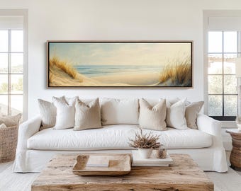 Coastal Sand Dunes Canvas, Serene Beach Sunset Art, Ocean Shoreline Painting, Tranquil Seascape Wall Decor, Coastal Home Aesthetic