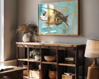 Golden Ornate Fish on Aqua Dreamscape