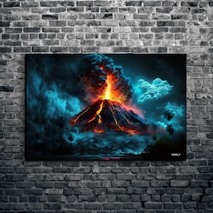 Volcano Erupting with Smoke Canvas Wall Art, Smoky Volcano with lava home décor, 1.5&quot; Gallery Style Canvas