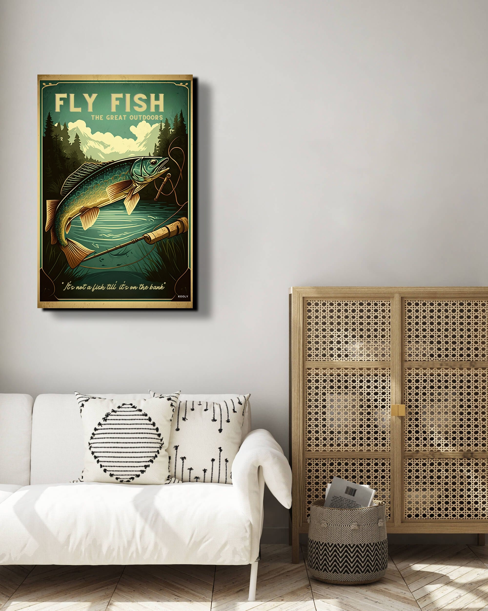 Fly Fishing Equipment On Deck with A Vintage Look | Large Solid-Faced Canvas Wall Art Print | Great Big Canvas