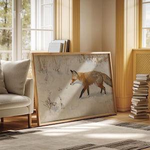Red Fox in Winter Snow - Wildlife Canvas Art for Rustic and Nature-Inspired Decor - Animal Painting Wall Art for Cozy Seasonal Home