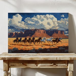 Wild Horses in Monument Valley – Southwestern Landscape Canvas Wall Art
