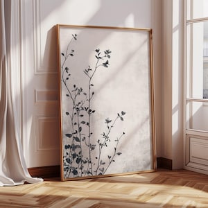 Elegant Black and White Floral Silhouette Wall Art, Minimalist Botanical Home Decor, Modern Nature-Inspired Wall Poster
