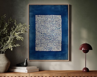 Indigo Abstract Wall Art | Minimalist Dot Pattern in Blue and White
