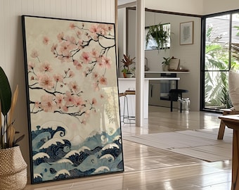 Cherry Blossoms Over Japanese Waves