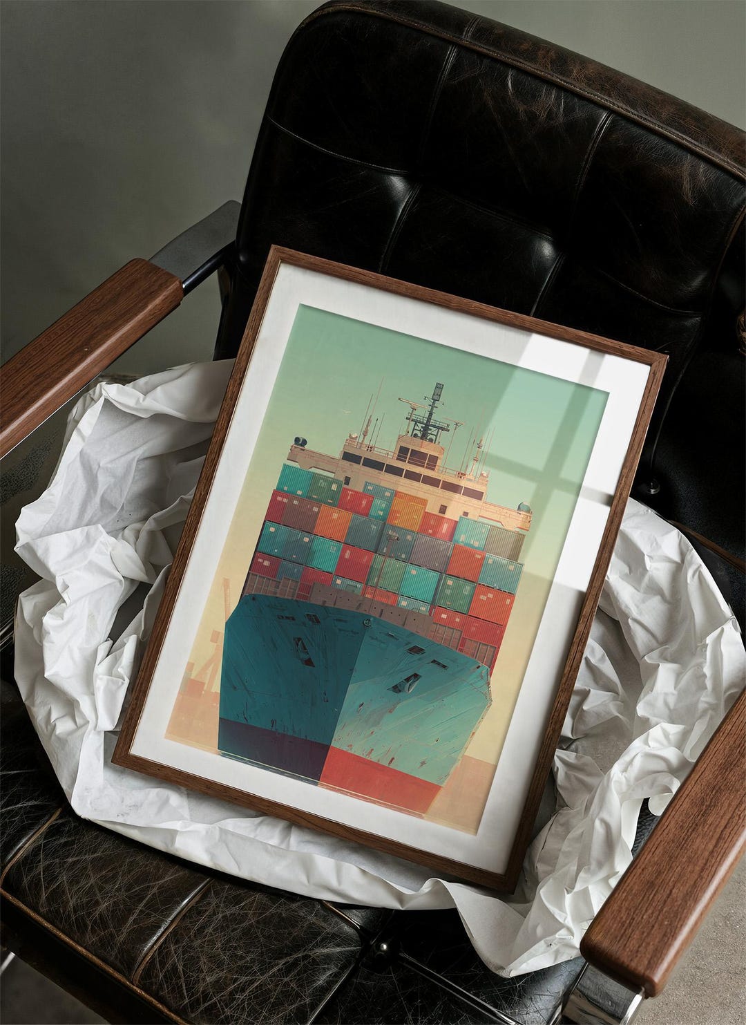 Colorful Cargo Ship Front View | Nautical Wall Art With Shipping ...