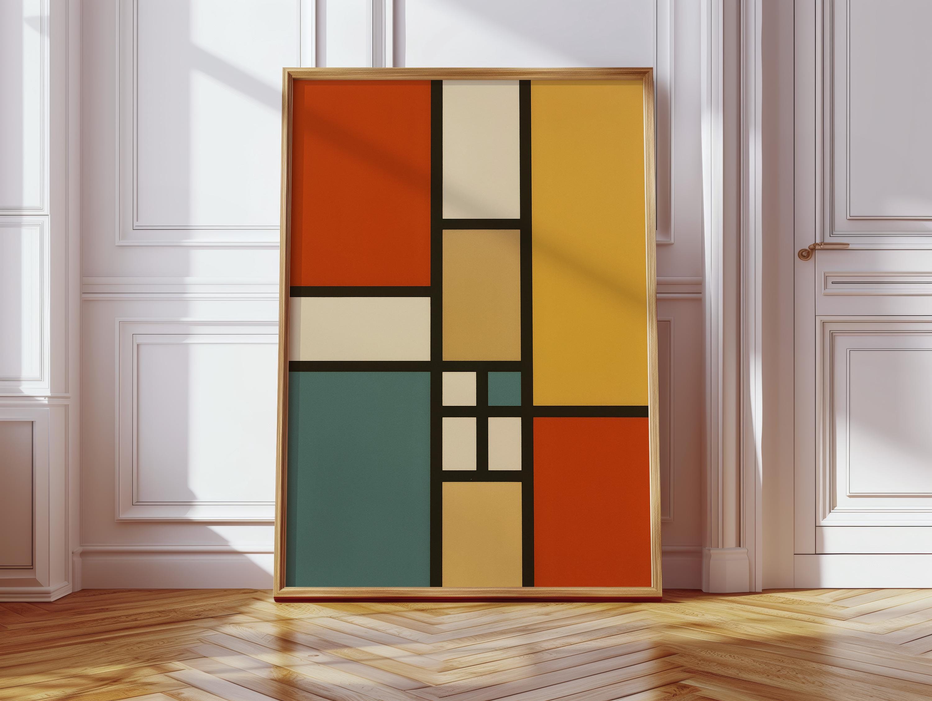 Piet Mondrian Inspired Color Block Canvas Wall Art | Modern Red Yellow ...