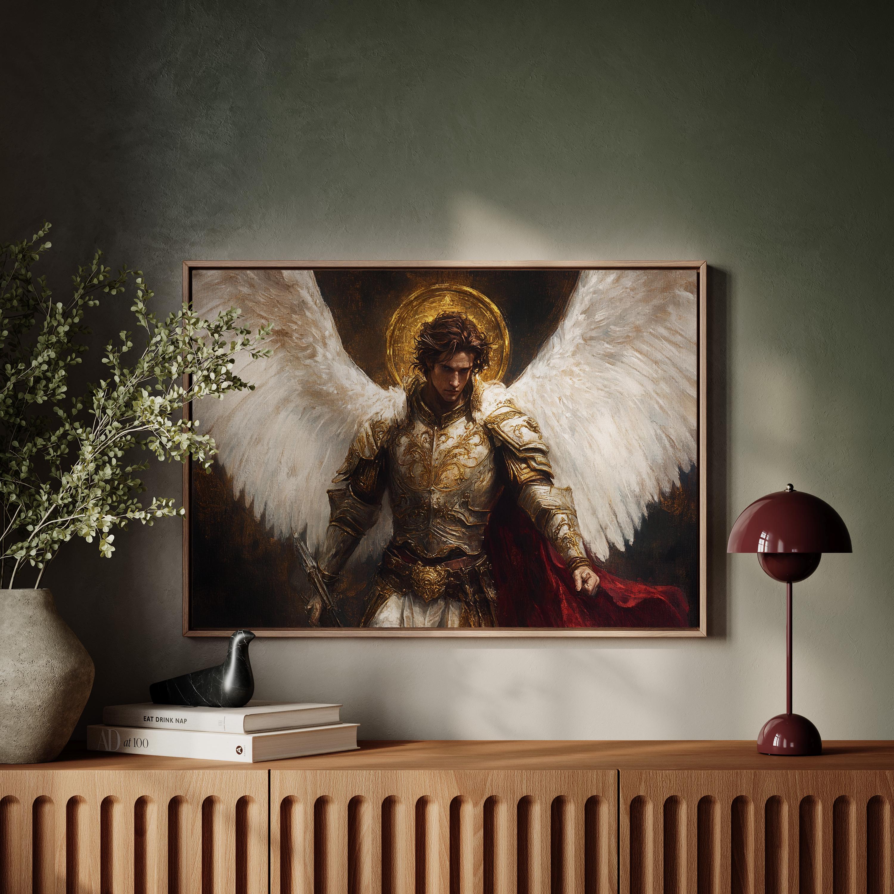 Archangel Warrior Canvas, Guardian Angel With Sword, Divine