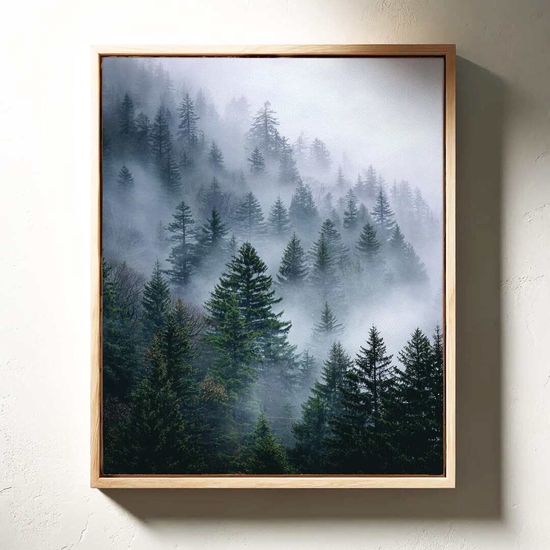 Misty Pine Forest Canvas | Foggy Mountain Nature Wall Art - Etsy